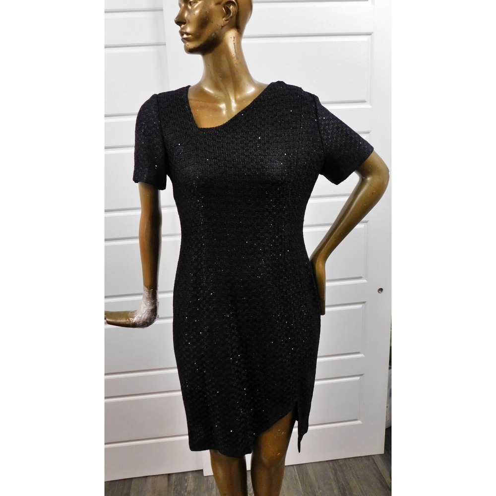 St John Little Black Dress Knit Sequin Accents ‎ $1295rt sz 10 NWT